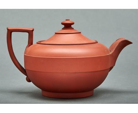 A Wedgwood Rosso Antico teapot and cover, c1900, 13.5cm h, impressed marks  Tiny flat chip under tip of spout