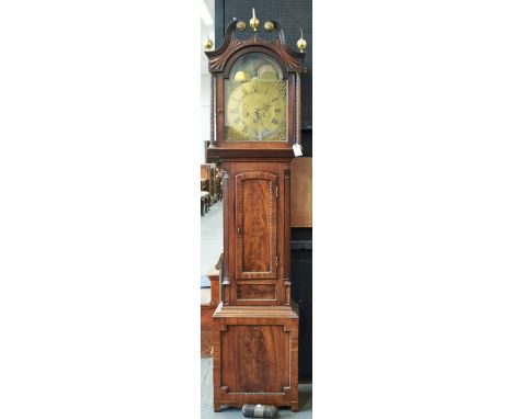 A mahogany eight day longcase clock, Jon. Benbow Northwood, early 19th c, with lunar work to the breakarched, engraved brass 