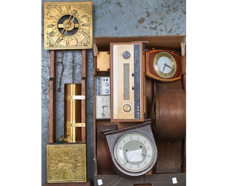 Miscellaneous vintage wood and other mantel clocks and timepieces, a H. J. Leak FM Trough-line MK3 tuner in teak case, 1960's