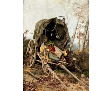 Fritz Willhelm Rabending (1862 - 1929) - An Abandoned Wagon, signed with initials and dated Jan '84, oil on canvas, 86 x 63cm