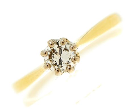 A diamond solitaire ring, the round brilliant cut diamond of approximately 0.20ct, in 18ct gold, date letter illegible, 1.9g,