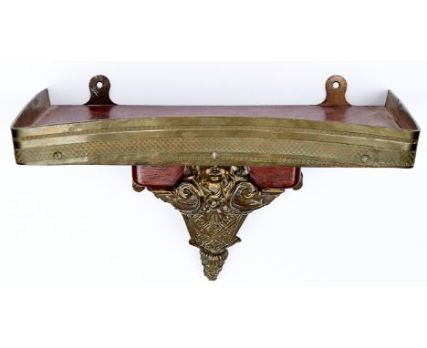 A brass mounted mahogany clock bracket, elements 19th c, 20cm h; shelf 19 x 33.5cm Complete and in good condition, polish res