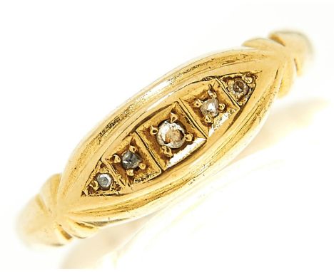 A five stone diamond ring in 18ct gold, Birmingham 1919, 2g, size M  Light wear consistent with age
