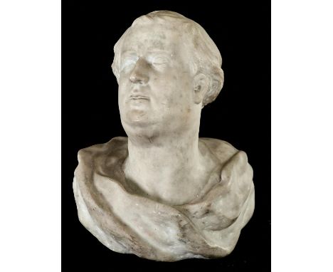 British School, 18th c - Portrait Bust of a Man a l'antica, statuary marble probably from a memorial, 48cm h  Minor knocks an