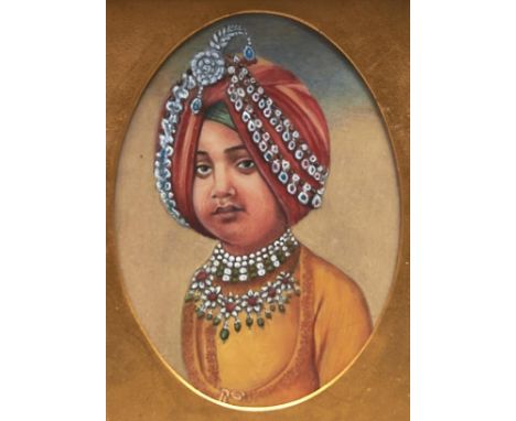 Indian School - Portrait Miniature of a Young Prince called Maharaja Duleep Singh, oval, 90 x 67mm, in a 19th c gilt brass fr