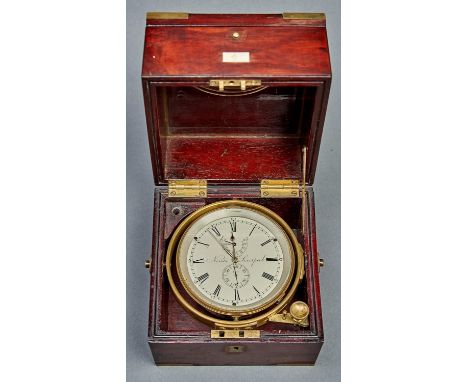 An English two-day marine chronometer, Norris Liverpool, No 199, 19th c, the silvered dial with roman numerals and 54 hour up