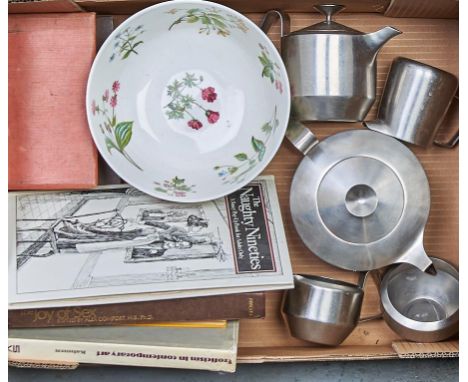 A J &amp; J Wiggin Old Hall stainless steel Alveston tea service designed by Robin Welch, 1960's, a Minton floral bowl, etc  