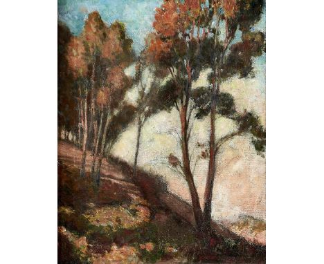 Dutch or German School, early 20th c - Trees on a Hillside, with signature Rehling and indistinct inscription verso, oil on c