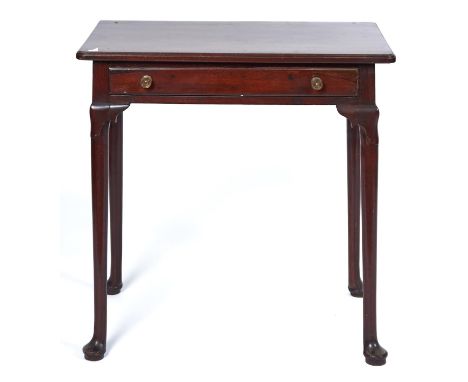 A George II mahogany side table, c1750, the rectangular top with rounded front corners, moulded lip above single drawer, the 