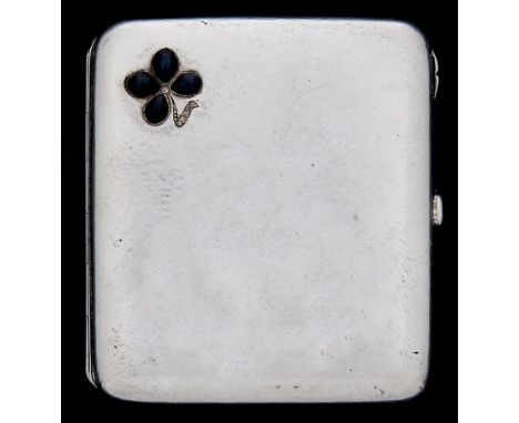 A jewelled German silver cigarette case, c1900, the stylised flower to the front with four sapphire cabochon petals and rose 