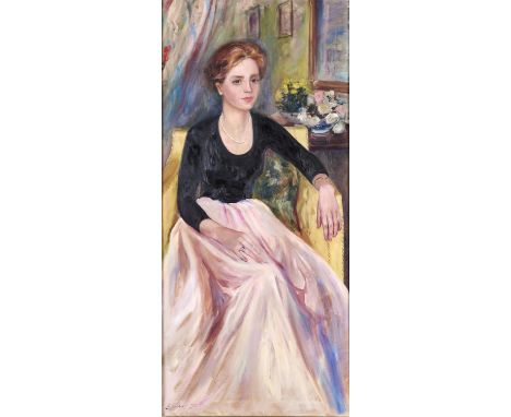 E Parsons, 20th / 21st c - Portrait of a Young Woman, seated three quarter length in a yellow armchair, signed and dated '92,