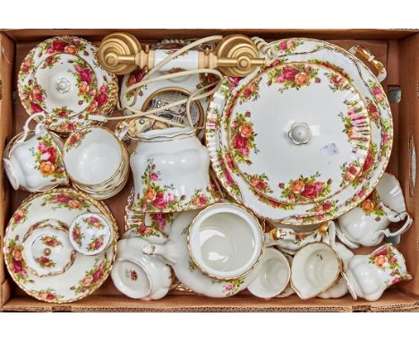 Royal Albert Old Country Roses pattern tea and breakfast ware and a telephone, planters, jugs, etc  Generally good with light