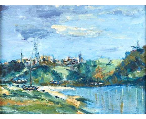 Manner of James Lawrence Isherwood (1917 - 1989) - The Boat Club, bears signature, oil on canvas board, 29 x 38.5cm Requires 