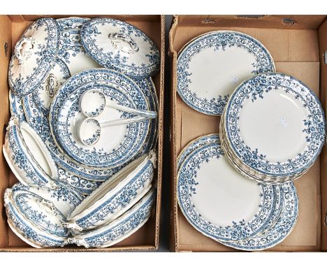 A Keeling &amp; Co late Mayer's Oxford pattern earthenware dinner service, transfer printed in underglaze blue with border of