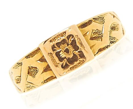 A Victorian 18ct gold ring, Birmingham 1877, 3.1g, size L½  Light wear consistent with age
