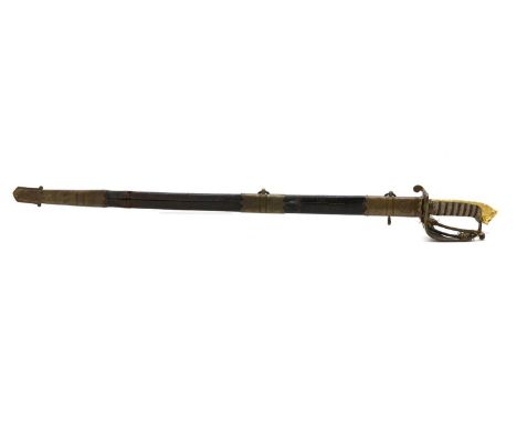 A Royal Naval Officer's sword, by Wilkinson, with an etched blade, No.19562, with a regulation brass hilt with folding side g