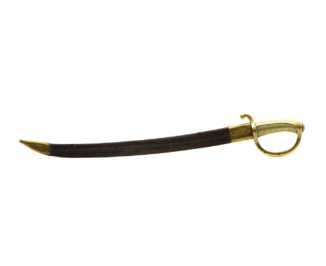 A French 1817 pattern briquet sabre, with a cast brass handle, with D shaped knuckle guard, stamped marks, twenty-eight ribbe