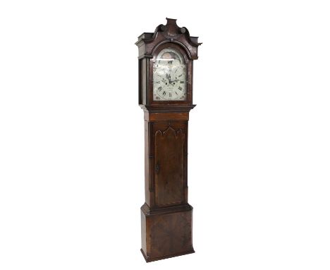 A George III mahogany and inlaid longcase clock, with an eight-day movement, a painted arched dial inscribed 'Jno Banks Oldha