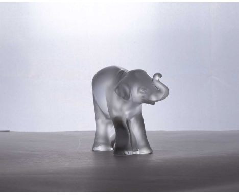 A Lalique glass 'Timora' elephant of recent manufacture, modelled with its trunk raised, 7.8cm high