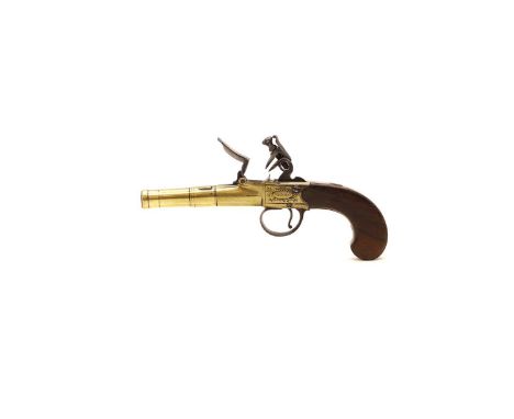 A flintlock pocket pistol 18th Century, by Freeman of London, with a 2 3/8in brass turn-off cannon barrel, with Ordnance mark