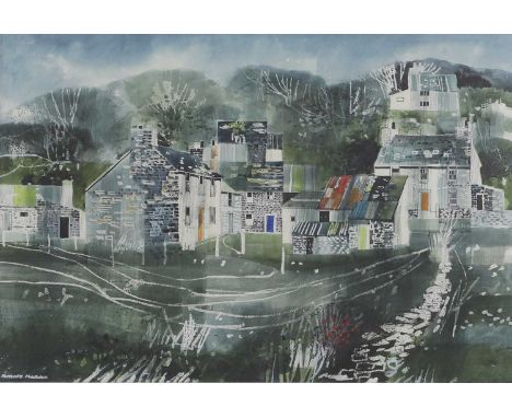 ▲ Ronald Maddox PPRI RWS RBA (1930-2018) 'Cottages, Garn Fawr'signed 'Ronald Maddox' l.l., with artist's studio stamp affixed