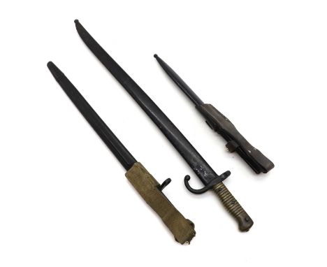 Three bayonets,  comprising;a French Model 1866 Chassepot Yataghan sword bayonet, with a St Etienne blade dated 1871, the ste