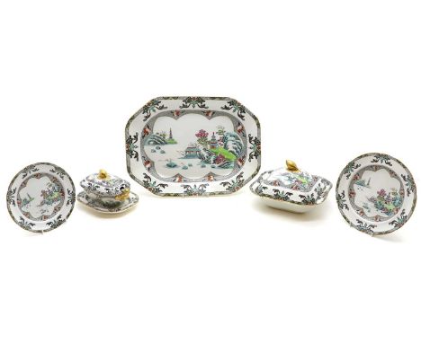 A Spode Copeland 'Landscape' pattern dinner service, early 20th century, comprising, twelve deep plates 26cm diameter, seven 