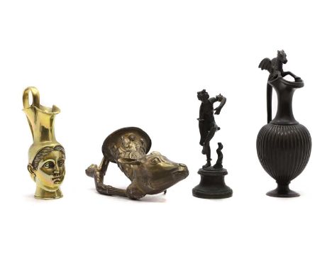 After the Antique a Grand Tour style bronze pitcher,the handle modelled as a dragon,24cm higha replica of The Thracian Panagy