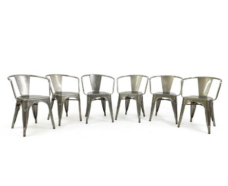 A set of six metal cafe chairs 20th century, in the Tolix-style, 54cm wide36cm deep71.5cm highCondition ReportLight oxidisati