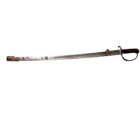 A Cavalry Trooper's sword mid-19th century, with a single fullered blade, complete with scabbard,blade 87cmtotal 103.5cmShipp