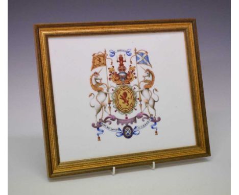 Porcelain armorial plaque, painted and gilded with the Royal Arms of Scotland, circa 1800, unmarked possibly Worcester, 24cm 