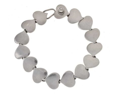 Hans Hansen - Silver bracelet stamped HH monogram 'Denmark' '236' and '925S', of plain heart shaped links, 18.5cm longConditi