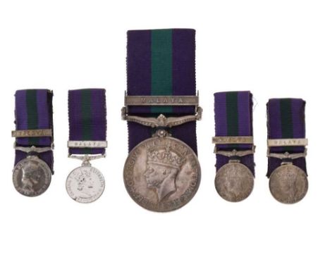 General Service Medal awarded to Miss A.H. Edwards, with Malaya clasp, together with three miniature medals, Colony of Singap