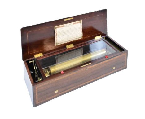 Fine Swiss Nicole Freres (Geneve) inlaid rosewood-cased 18-air cylinder musical box, circa 1900, 49.5cm barrel and complete c