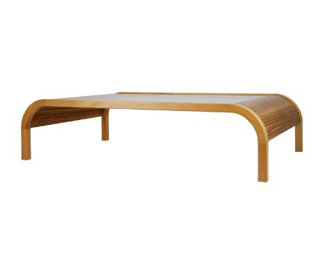 Jonathan Lear (Chelvey, North Somerset) - Maple and zebrano wood coffee table with inset glass top, 154cm x 100cm x 39cm high