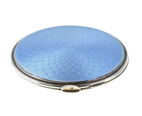 Art Deco circular silver and blue guilloche compact, sponsors mark of Broadway &amp; Co, Birmingham 1934, 7.5cm diameterCondi