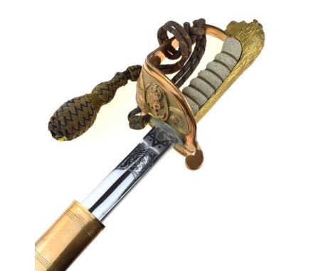 Royal Navy officers sword, single-edged 79cm blade with scrolling foliage, crowned fouled anchor &amp; Royal Arms, regulation