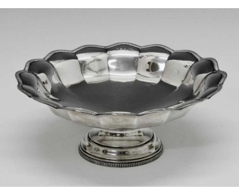 George VI silver pedestal bowl with shaped border and standing on a circular foot, sponsors mark of William Suckling Ltd, Bir