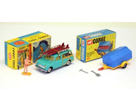 Corgi Toys - Surfing with the B.M.C Mini-Countryman 485, together with Pennyburn Workmen's Trailer 109, boxedCondition report