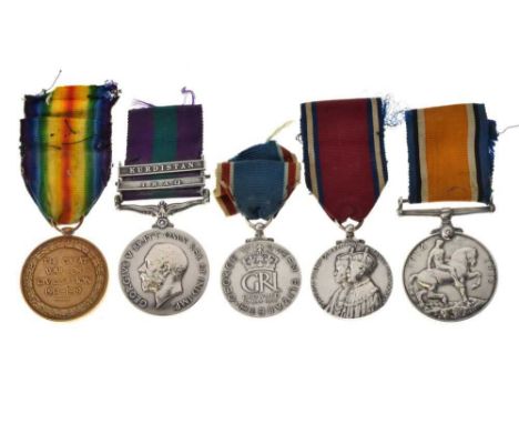 A Great War medal group awarded to Major George Van Baerle Gillan comprising: British War and Victory Medal with Oak leaf (MA