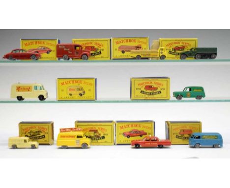 Ten boxed Matchbox Series Lesney and 'Moko Lesney' diecast model vehicles comprising; 32 'E' Type Jaguar, 62 TV Service Van, 