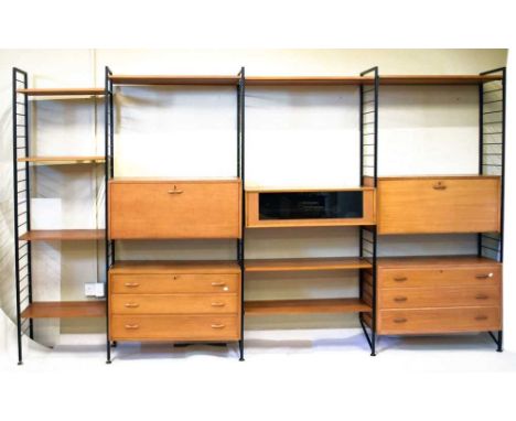 Ladderax by Staples - Four bay modular storage/display system, comprising teak two fall-front units, one fitted with storage 