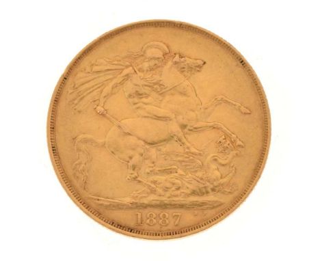 Queen Victoria Golden Jubilee gold double sovereign coin, 1887Condition report: Some light surface scratches from handling.