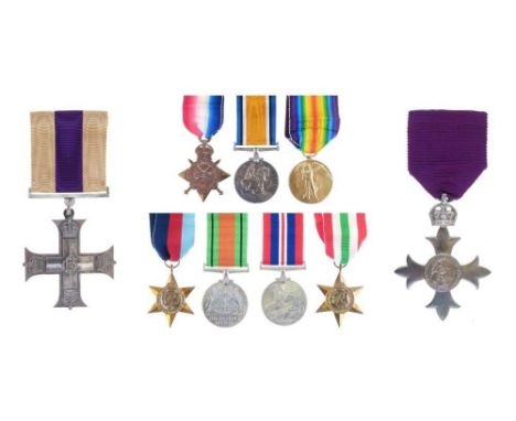 Medal group awarded to Captain. George Logan Wilson, MC comprising; cased Military Cross, cased 1st type Civil MBE, War Medal