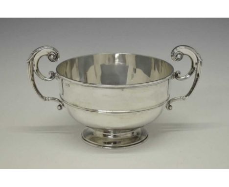 Victorian silver rose bowl having two scroll handles and standing on circular pedestal base, sponsors marks of Daniel &amp; J