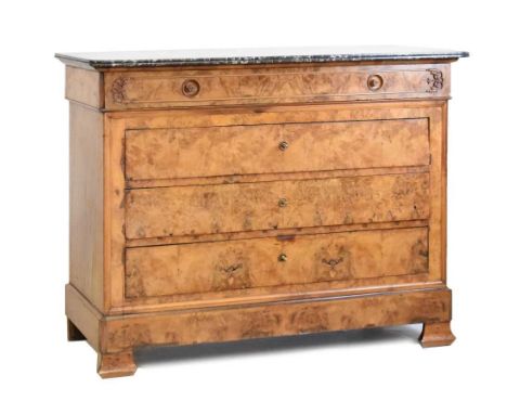 Continental walnut marble top commode/chest of drawers, 101.5cm x 129cm x 60cm approx.