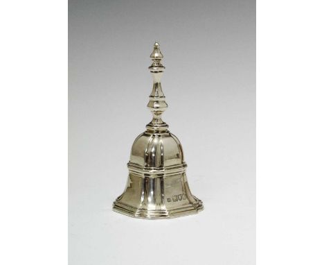 Victorian cast silver bell of shaped square form in the 17th Century manner, sponsors mark of Harry Brastod, London 1897, 11.