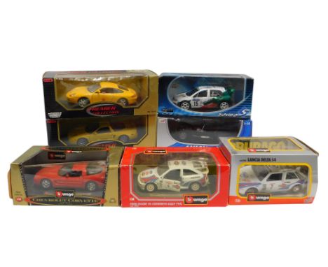 Burago Solido and other boxed diecast, including a Solido 1:18 scale racing Skoda VRS rally car No.15, a Burago Lancier Delta