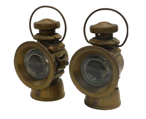 A pair of Lucas King of the Road oil powered side lamps, number 656, 30cm high. (2)