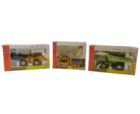 Joal compact diecast, including 239 Michigan L320 loader, C591 Caterpillar pipe layer, and 242 Euclid R85B rigid dump truck, 